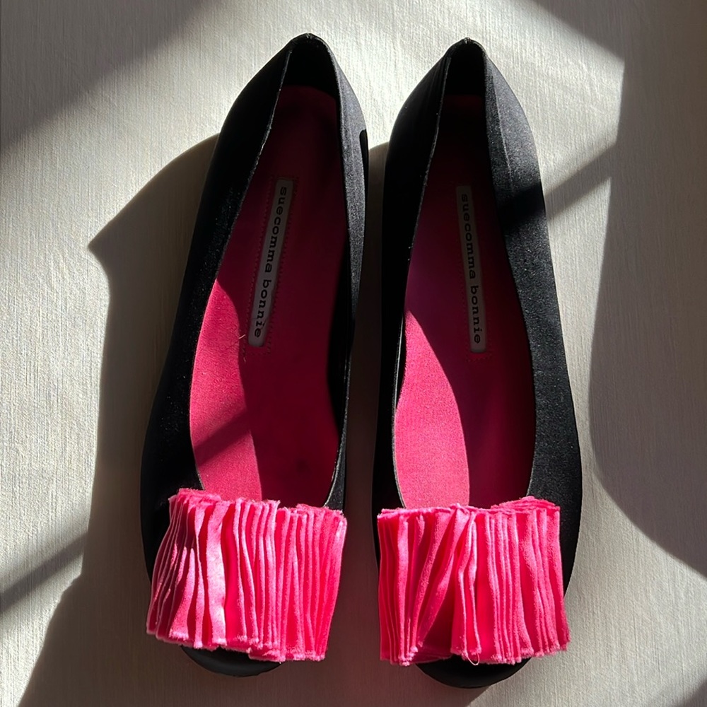 Suecomma Bonnie Black Pink Satin Ballet Flats Sz 38